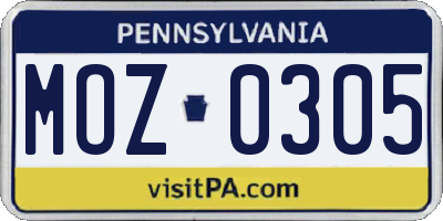 PA license plate MOZ0305