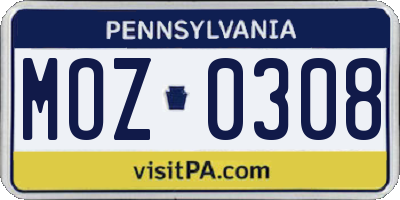 PA license plate MOZ0308