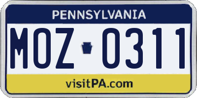 PA license plate MOZ0311