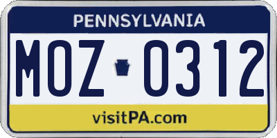 PA license plate MOZ0312