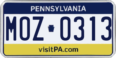 PA license plate MOZ0313