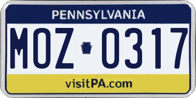 PA license plate MOZ0317