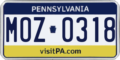 PA license plate MOZ0318