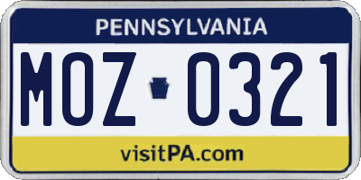 PA license plate MOZ0321