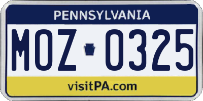 PA license plate MOZ0325