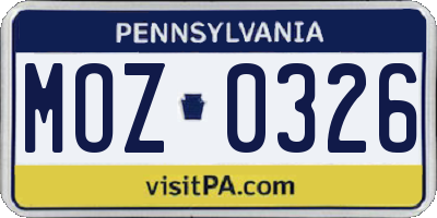 PA license plate MOZ0326