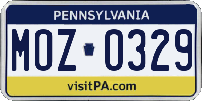 PA license plate MOZ0329
