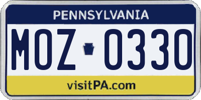 PA license plate MOZ0330