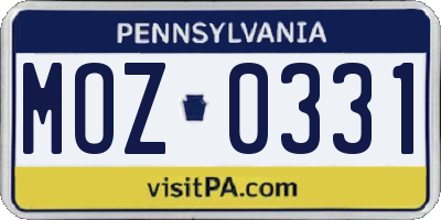 PA license plate MOZ0331