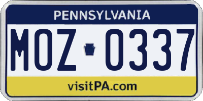 PA license plate MOZ0337