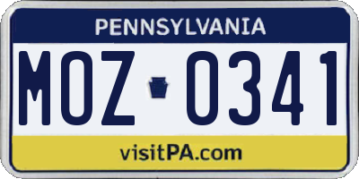 PA license plate MOZ0341