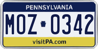 PA license plate MOZ0342