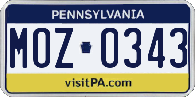 PA license plate MOZ0343