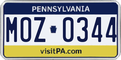 PA license plate MOZ0344