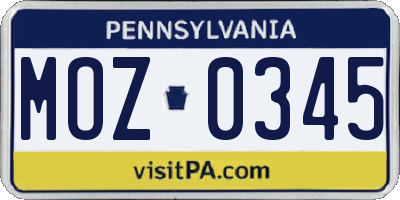 PA license plate MOZ0345