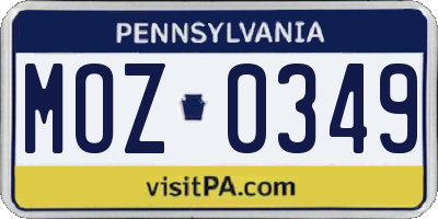 PA license plate MOZ0349