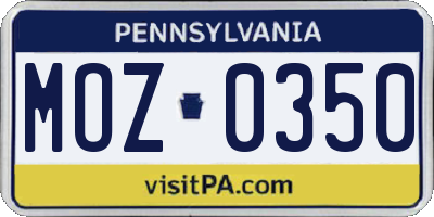 PA license plate MOZ0350