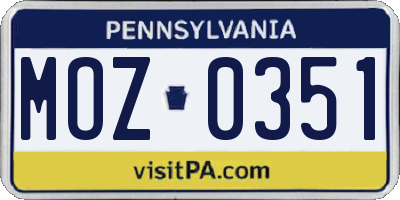 PA license plate MOZ0351