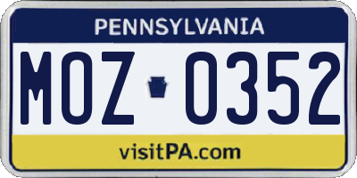 PA license plate MOZ0352