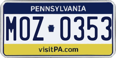 PA license plate MOZ0353