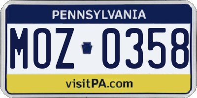 PA license plate MOZ0358