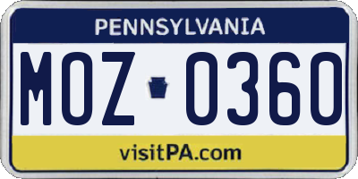 PA license plate MOZ0360