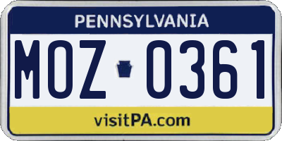 PA license plate MOZ0361