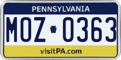 PA license plate MOZ0363
