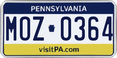 PA license plate MOZ0364