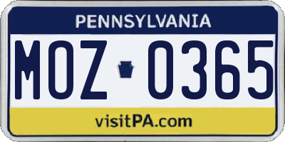 PA license plate MOZ0365