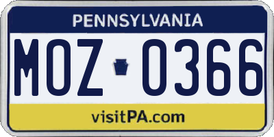 PA license plate MOZ0366