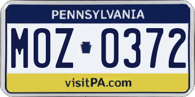 PA license plate MOZ0372