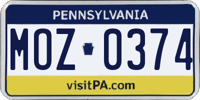 PA license plate MOZ0374