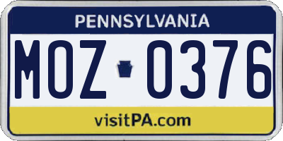 PA license plate MOZ0376