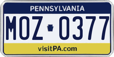 PA license plate MOZ0377