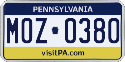PA license plate MOZ0380