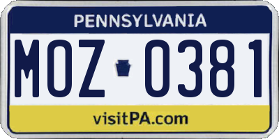PA license plate MOZ0381