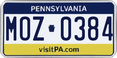 PA license plate MOZ0384