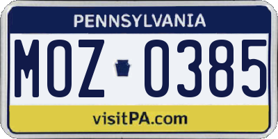 PA license plate MOZ0385