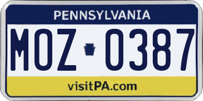 PA license plate MOZ0387
