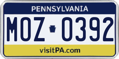 PA license plate MOZ0392