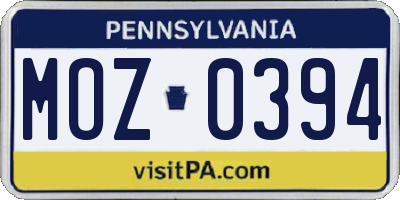 PA license plate MOZ0394