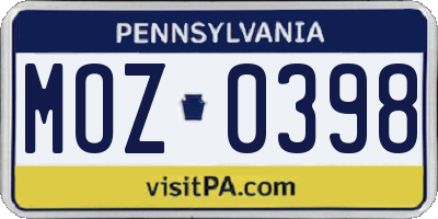 PA license plate MOZ0398