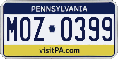 PA license plate MOZ0399