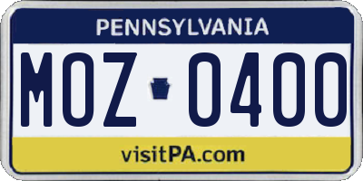 PA license plate MOZ0400
