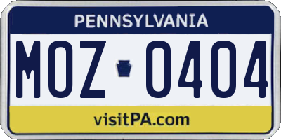 PA license plate MOZ0404