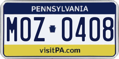 PA license plate MOZ0408