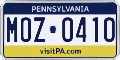 PA license plate MOZ0410