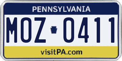 PA license plate MOZ0411