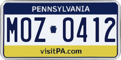 PA license plate MOZ0412